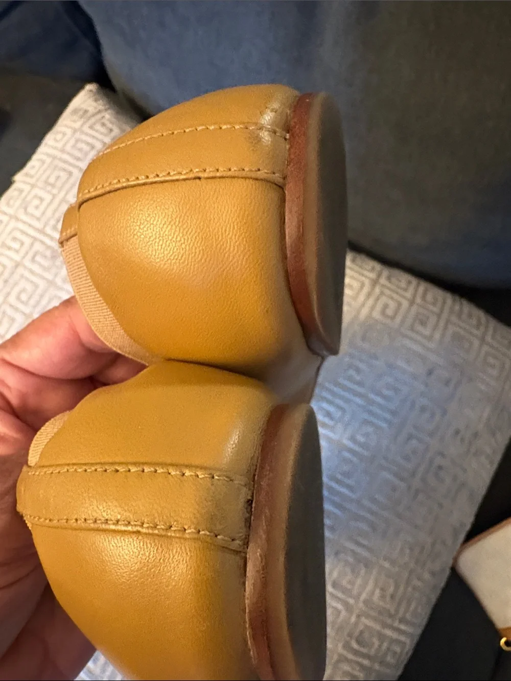 Tory Burch Camel Leather Logo Bow Flats